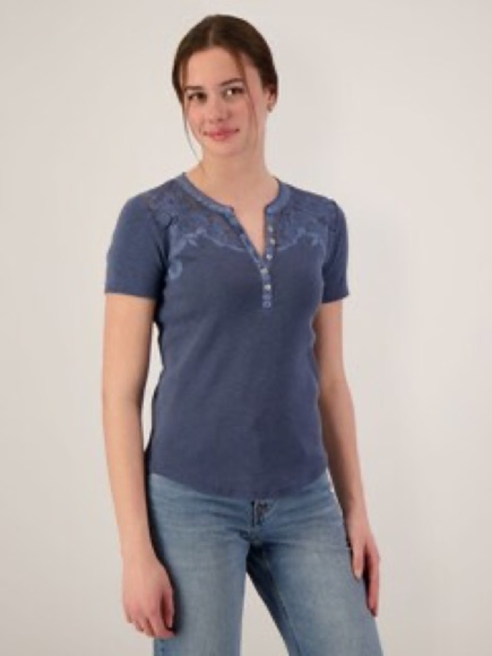 NWT Lucky Brand Floral Illusion Henley Tee in Night Shadow // Women's XL